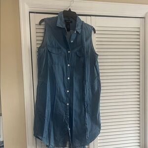 Sleeveless Blue Button-Up Dress